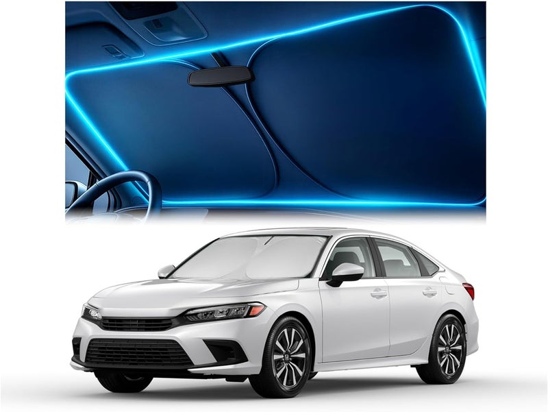 Autopect Windshield Sun Shade for Honda Civic 2022 2023 2024 2025 2026 – Custom Fit Sun Shield with Mirror Cut‑Out, Blocks Heat & UV, Foldable with Storage Pouch - Honda Civic Windshield Sunshade - Image 1